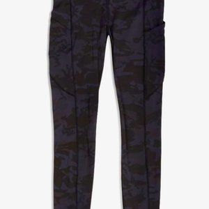 LULULEMON FAST AND FREE LEGGINGS - SIZE 4 BLACK CAMO FULL LENGTH 28"